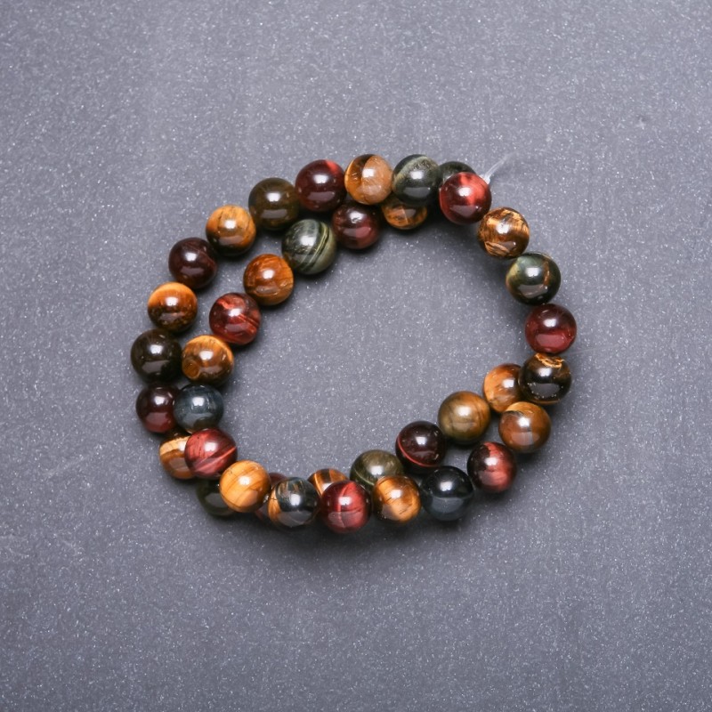Natural Stone Beads Tiger's Eye, Bull's Eye, Hawk's Eye on a Thread, 10mm Diameter, 38cm Length