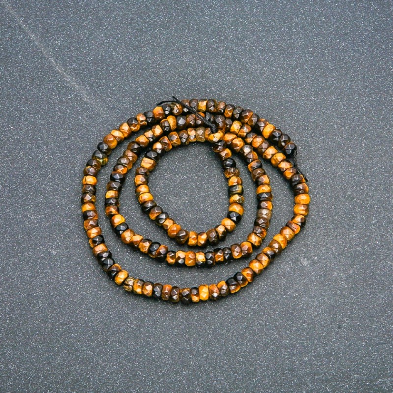 Tiger's Eye Beads, faceted rondelle on thread, 4x2.5mm diameter, length 39cm +