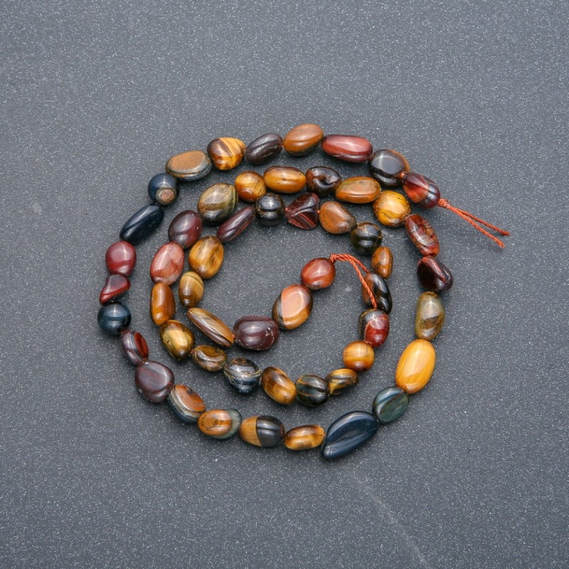 Beads on thread of natural stones Tiger's Eye, Hawk's Eye and Bull's Eye – faceted 8×6 mm, length 40 cm +
