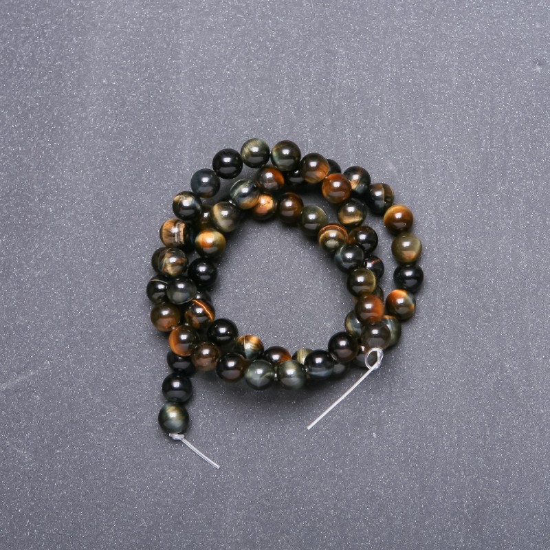 Tiger's Eye Natural Stone Beads on Thread 6mm Diameter, 38cm Length