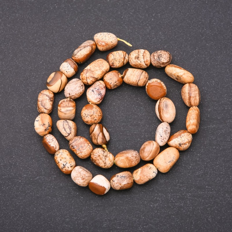 Natural Stone Jasper Beads on Thread, Landscape Jasper Faceted Beads, 7x10 mm (+/-), 38 cm length