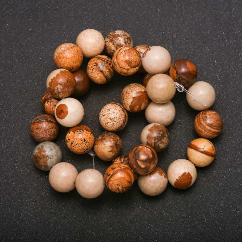 Landscape Jasper Beads on Thread, round 12 mm (+/-), length 39 cm