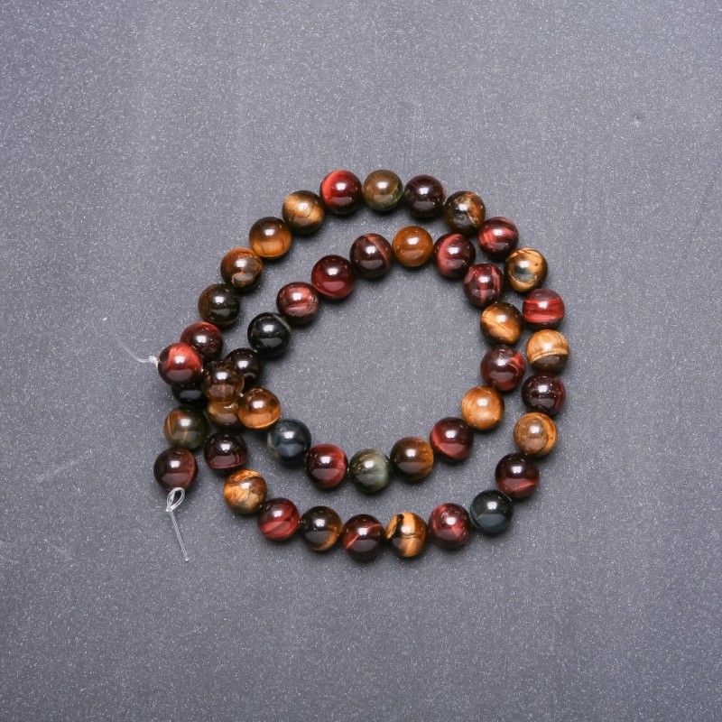 Natural Stone Beads Tiger's Eye, Bull's Eye, Hawk's Eye on a strand, diameter 8mm, length 38cm