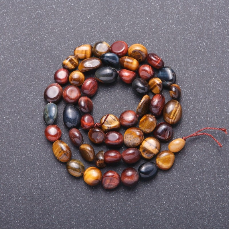 Natural stone beads Tiger's Eye, Hawk's Eye, and Bull's Eye on thread, faceted, diameter 7mm, length 38cm