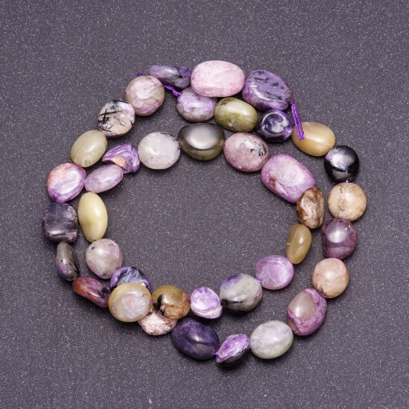 Charoite Beads tube coin-shaped 9mm on a thread, length 39cm