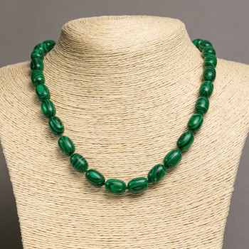 Malachite Beads (unpolished?) "barrel" d 10x14, L 46-49 cm+