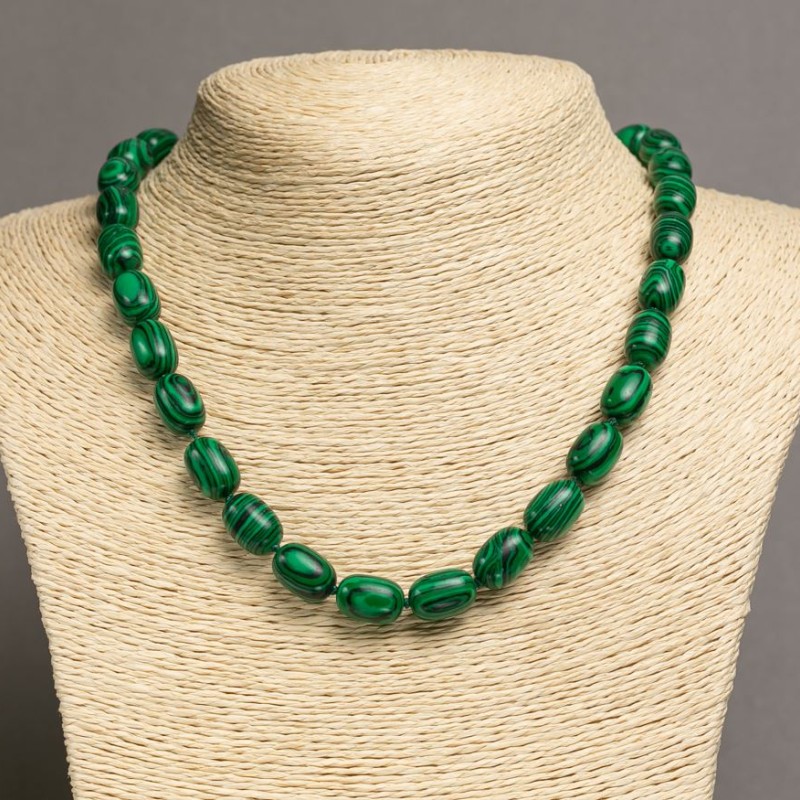 Malachite Beads (unpolished?) "barrel" d 10x14, L 46-49 cm+