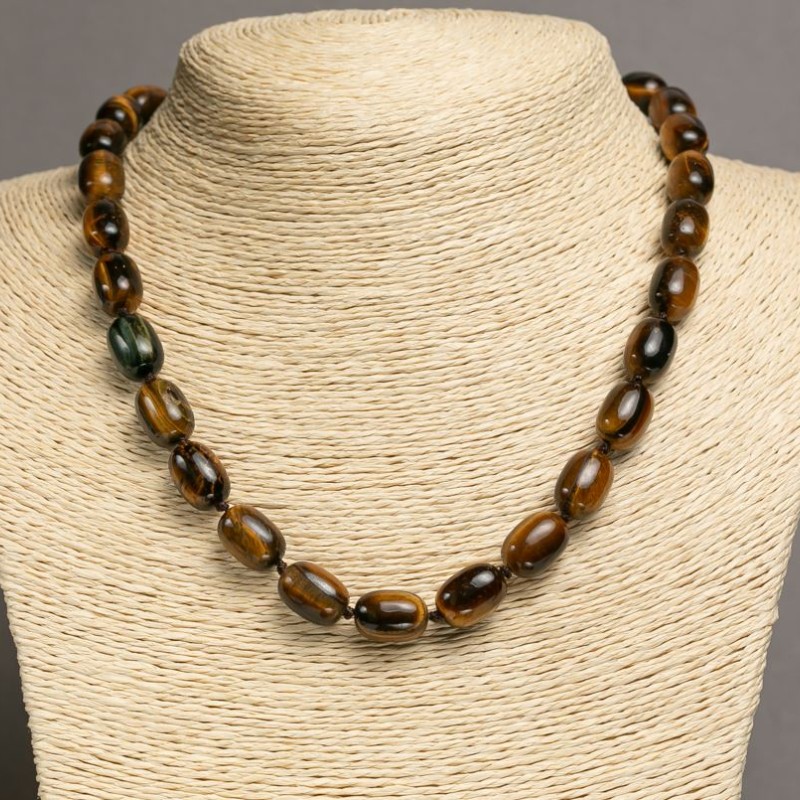 Necklace made of natural tiger's eye, "barrel" 10x14mm, length 45-48cm +