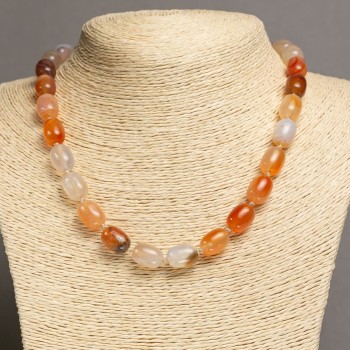 Carnelian Bead Necklace “Barrel”, diameter 10x14mm, length 46-48cm+