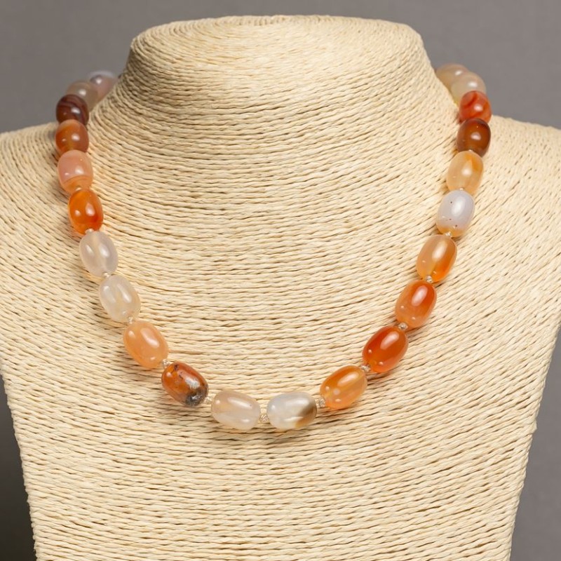 Carnelian Bead Necklace “Barrel”, diameter 10x14mm, length 46-48cm+
