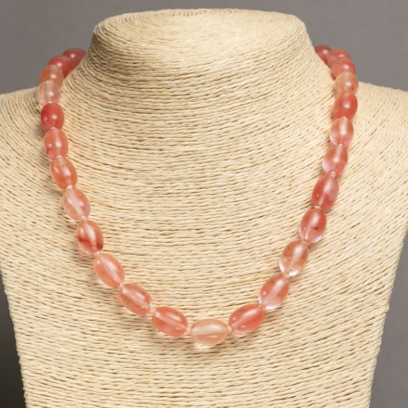 Chalcedony Necklace "Barrel", 10x14mm dia, 47-49cm length