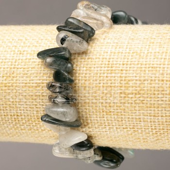 Bracelet made of natural stone Rutilated Quartz Hairlike Crust “needle” on elastic d 11-19×2-8(±)mm, length 18cm