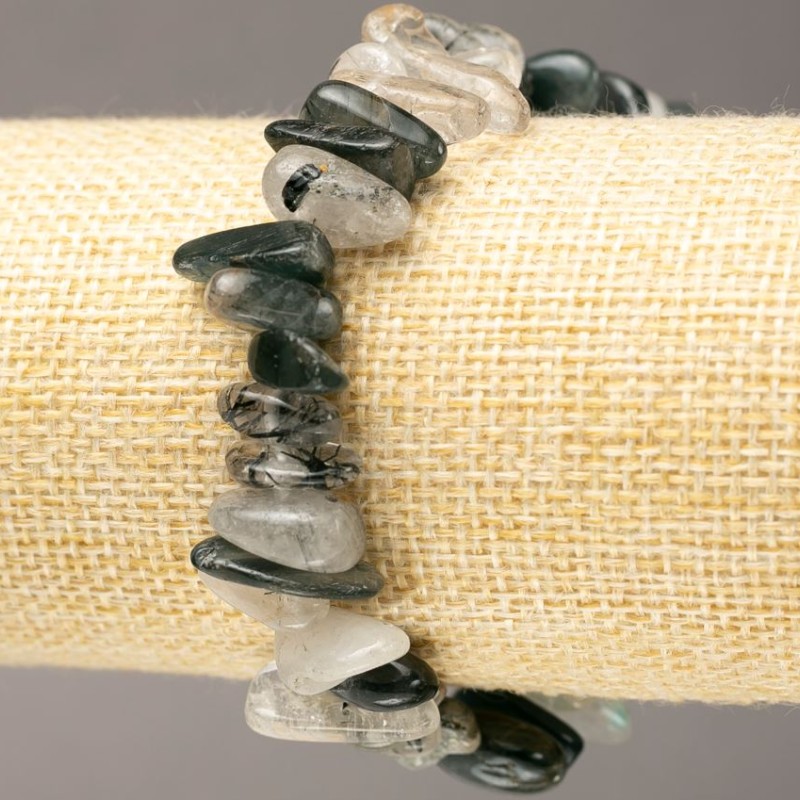 Bracelet made of natural stone Rutilated Quartz Hairlike Crust “needle” on elastic d 11-19×2-8(±)mm, length 18cm