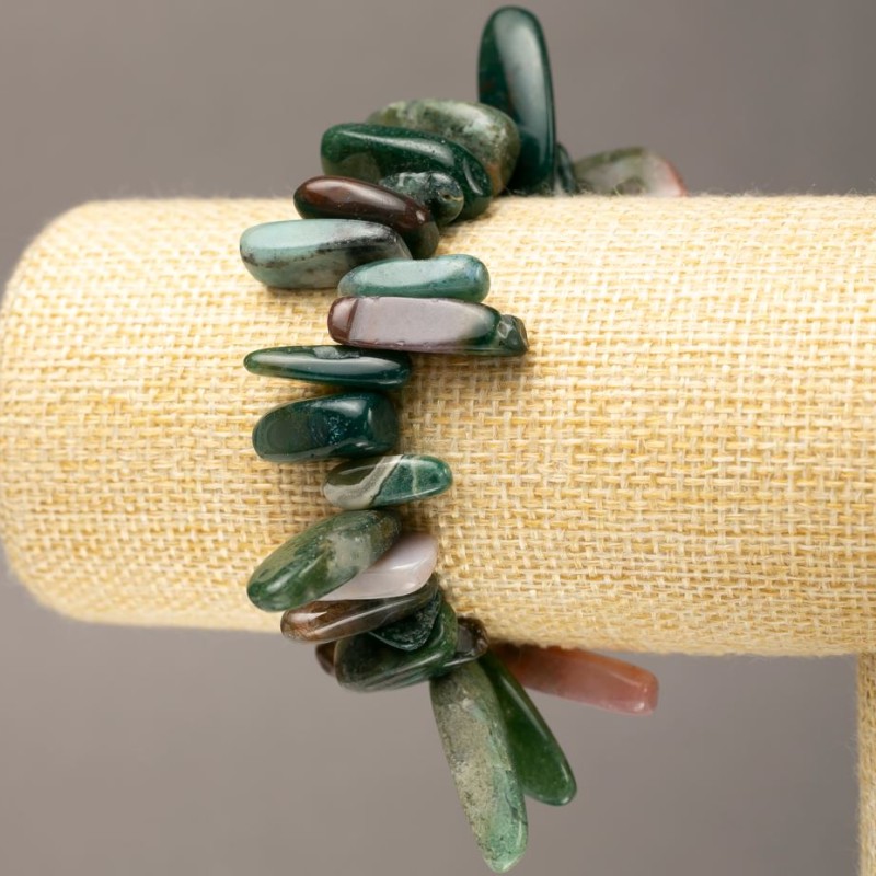 Elastic bracelet with natural stone Green Jasper chips "needle", diameter 12-23×5-9mm, length 18cm +