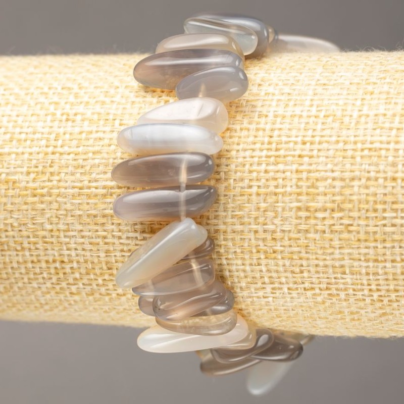 Elastic bracelet with natural gemstone Smoky Quartz Agate shard "needle" diameter 13-22×3-6mm, length 18cm +