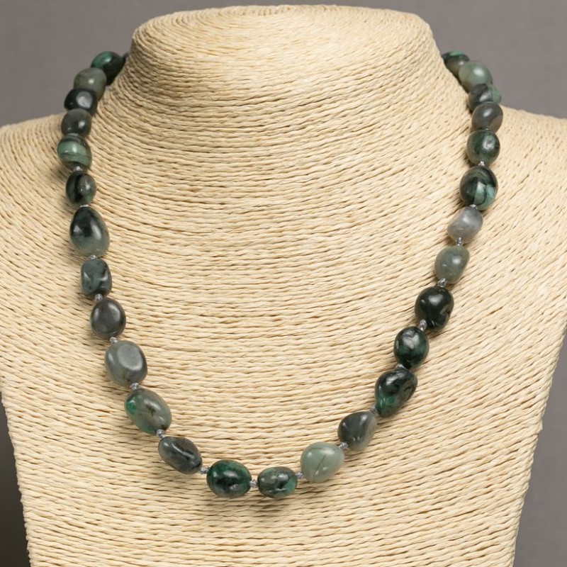 Moss Agate Beads, faceted, diameter 12x10mm, length 47-50+ cm