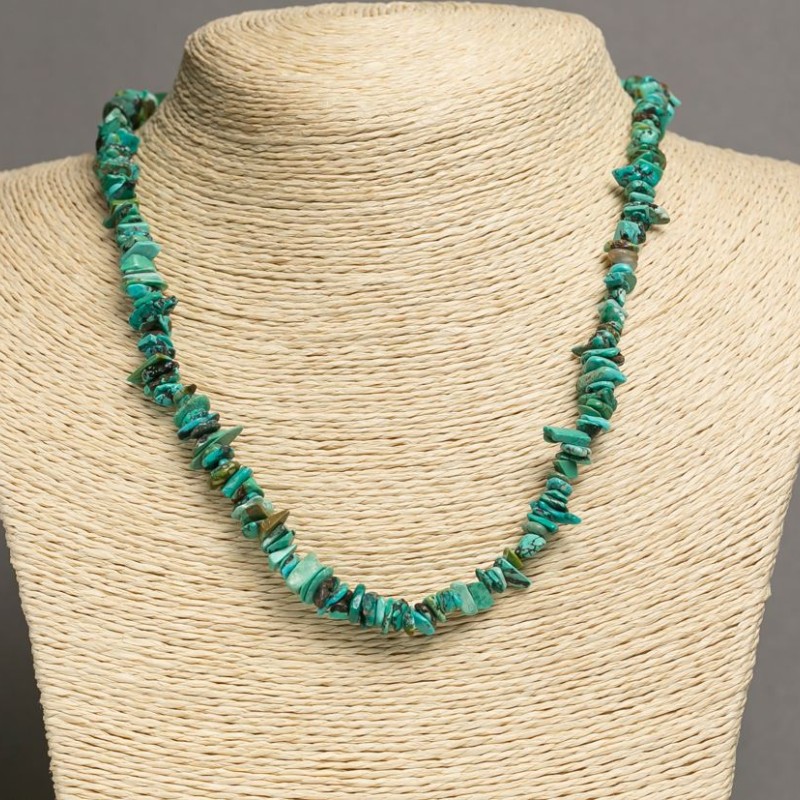 Chrysocolla Chip Necklace on Natural Stone Thread, 6mm± Beads, 46–48cm± Length