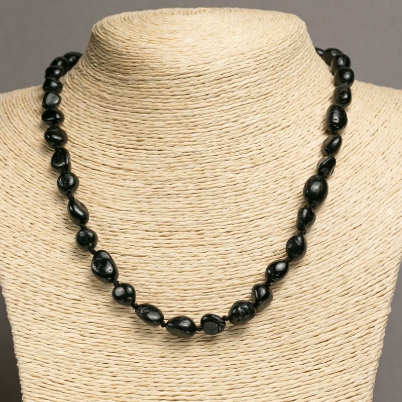 Necklace of Black Agate (tumbled) with natural stone, diameter 7-10×9-13mm, L 47-49+