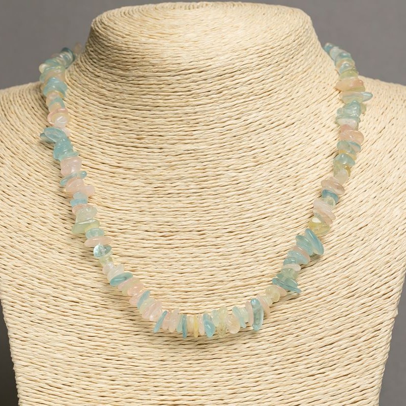 Morganite Necklace, natural stone nugget, 6–12×2–5 mm, length 44–46 cm +