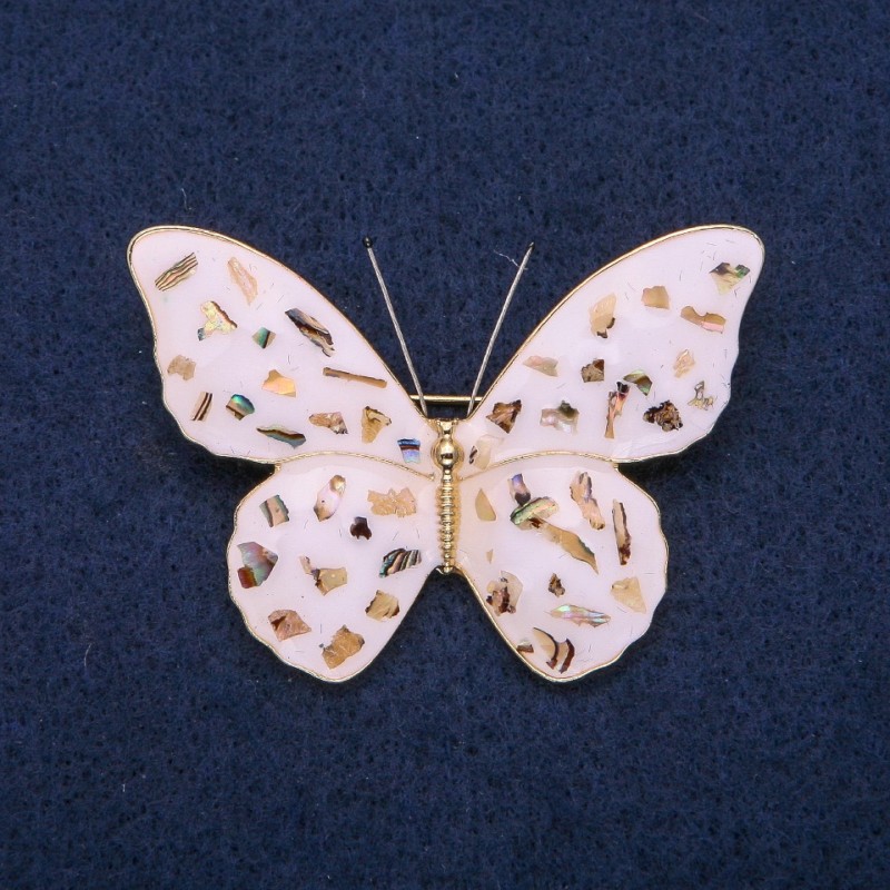 Brooch Butterfly with Chalcedony and White Enamel, Golden Metal 40x55mm