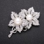 Brooch Pearl Flowers Colour "White Silver" 57x33mm