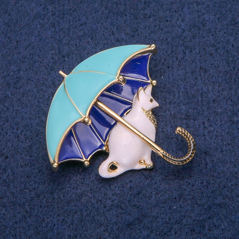 Brooch Kitty under Umbrella 43x44mm Enamel