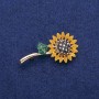 Sunflower Brooch Pendant, 24x48mm, Rhinestones and Enamel, Gold-Tone Metal