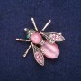 Brooch Butterfly with pink Cat's Eye and crystals 33x34mm, metal with gold-tone