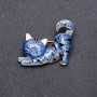 Brooch Cat with blue enamel 39x33mm yellow metal