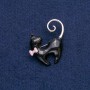 Brooch Cat with Pink Bow, Black Enamel, Silver Tone Metal 39×37mm +