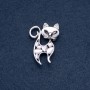 Brooch "Cat" white Cat's Eye stone colour metal "silver" 30x45mm