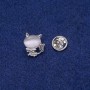 Cat Brooch with Cat's Eye Cabochon and Rhinestones, 16x17mm, Silver-Tone Metal