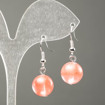 Chalcedony Earrings, artificial smooth ball, diameter 12±mm, length 31mm+