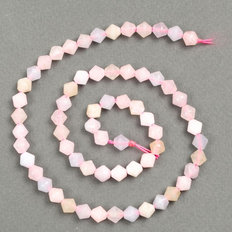 Morganite Beads on Thread, Faceted Diamond Shape, 6.5×6mm (±), Thread Length 38cm