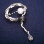 Brooch Snake Enamel with Bead and Grey Crystals, Silver Metal 37x53mm