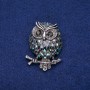 Owl Brooch with Abalone Mother-of-Pearl and Enamel 36x48mm, silver-tone metal