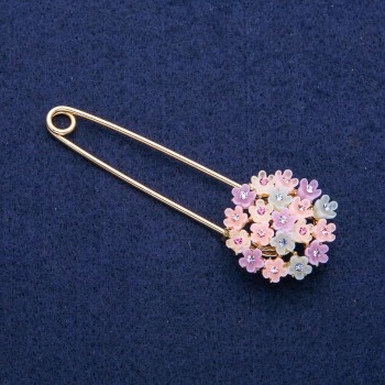 Brooch Pin 'Hydrangea' Multi-colour Crystals 29x78mm, Gold Tone Metal
