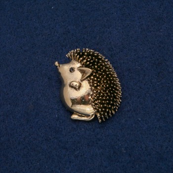 Brooch-pendant Hedgehog golden metal with black rhinestone 37x30 mm +