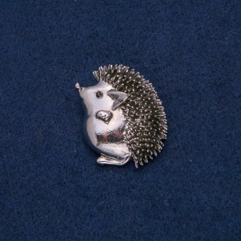 Brooch Pendant Hedgehog Silver-coloured Metal with Black Stone 37x30 mm +