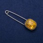 Brooch Pin with Amber Cabochon (unit) 22x77mm, silver-tone metal