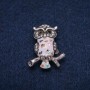 Brooch Owl Enamel with Chalcedony and White Crystals Silver-toned Metal 26×33mm