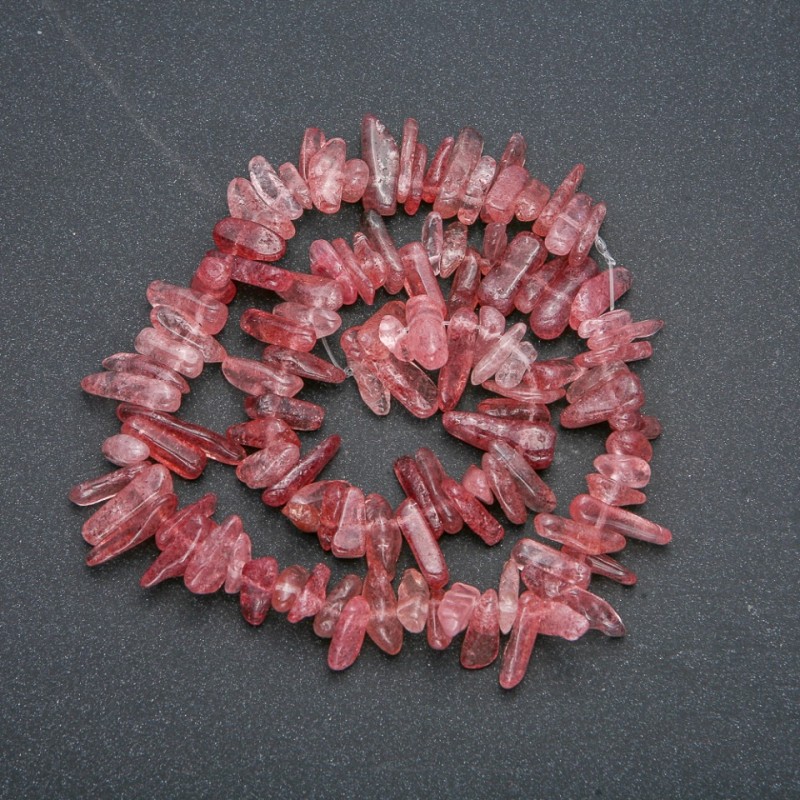 Strawberry Quartz Chip String, stone chips, 15x4mm, 40cm length +