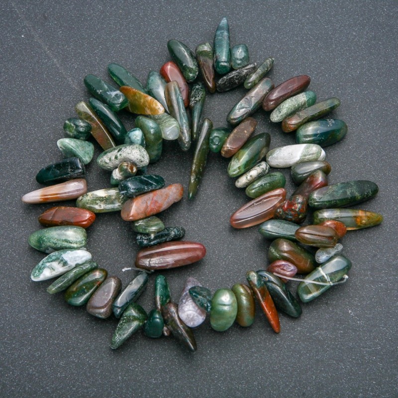 Green Jasper Nugget Bead Thread, Needle Shape, 18x6mm, length 40cm +