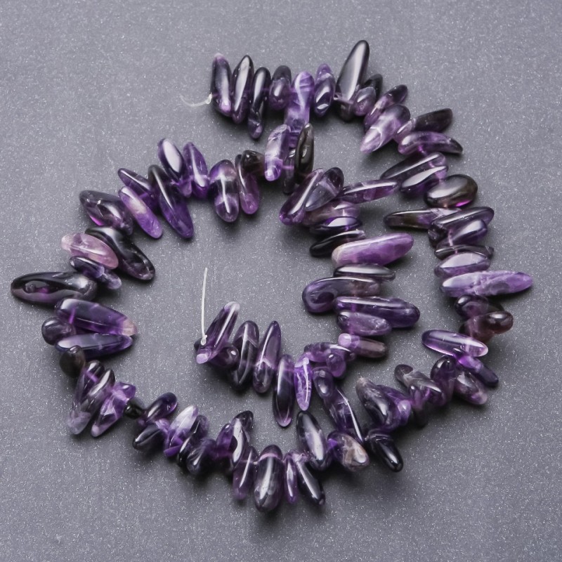 Amethyst Natural Stone Chip Beads "Needle", Diameter 7x20mm+/-, Length 40cm on Thread