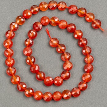 Carnelian Bead Thread, Faceted Coin 8x5mm, 39cm Long +