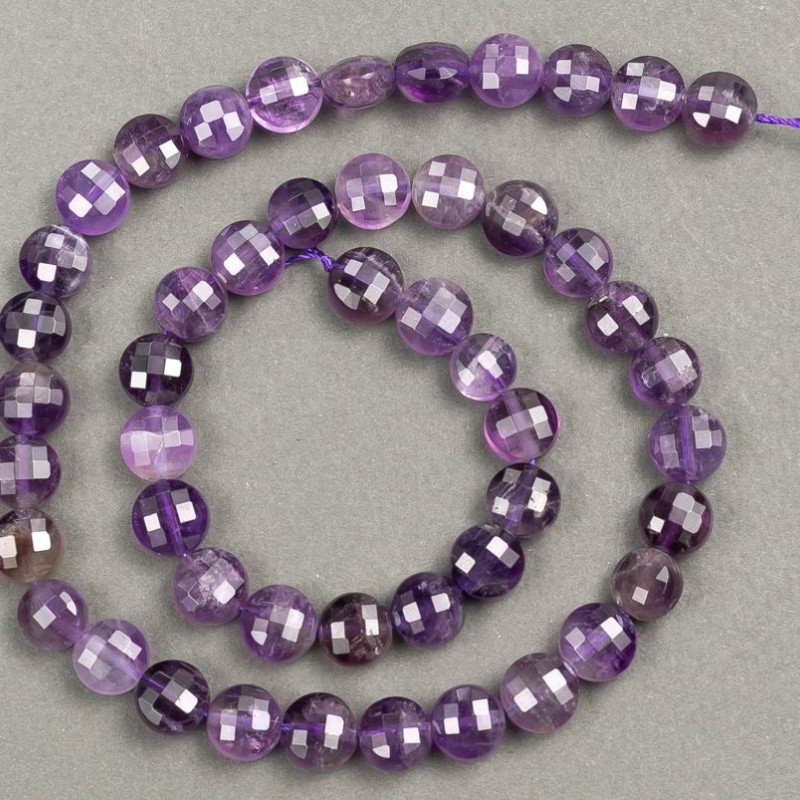Faceted Amethyst Genuine Stone Necklace Bead Strand 8x5mm, 40cm length +