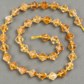 Citrine Beads on Thread, Faceted Diamond-Cut 9x8.5mm, 39cm Length (+/- 3x3mm Seed Bead Inlay)