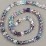 Fluorite Beads on Thread on Natural Stone, Faceted Cube 6x6 mm, 40 cm Length +