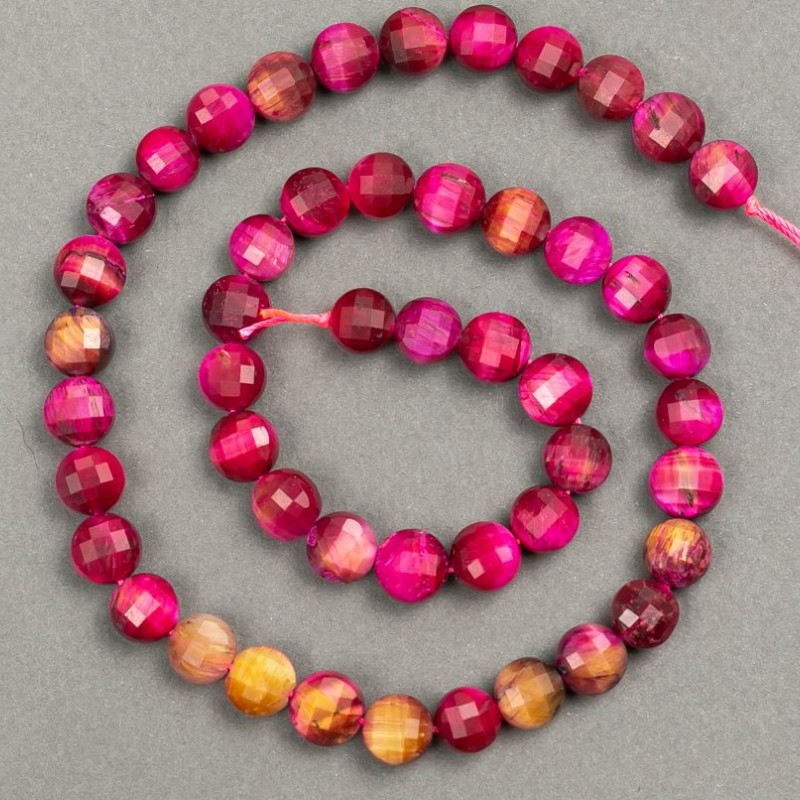Tiger’s Eye Bead Strand, tinted, faceted coin 8x6mm, length 39cm +