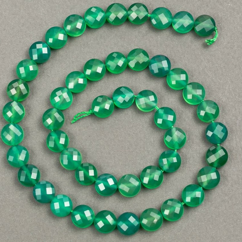 Faceted agate coin beads on thread, 8x5mm, 39cm length +